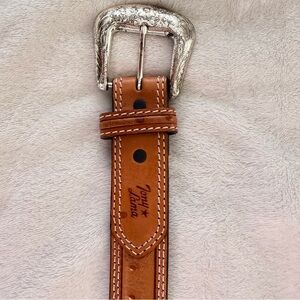 Tony Lama Brown Leather Belt with Silver Buckle